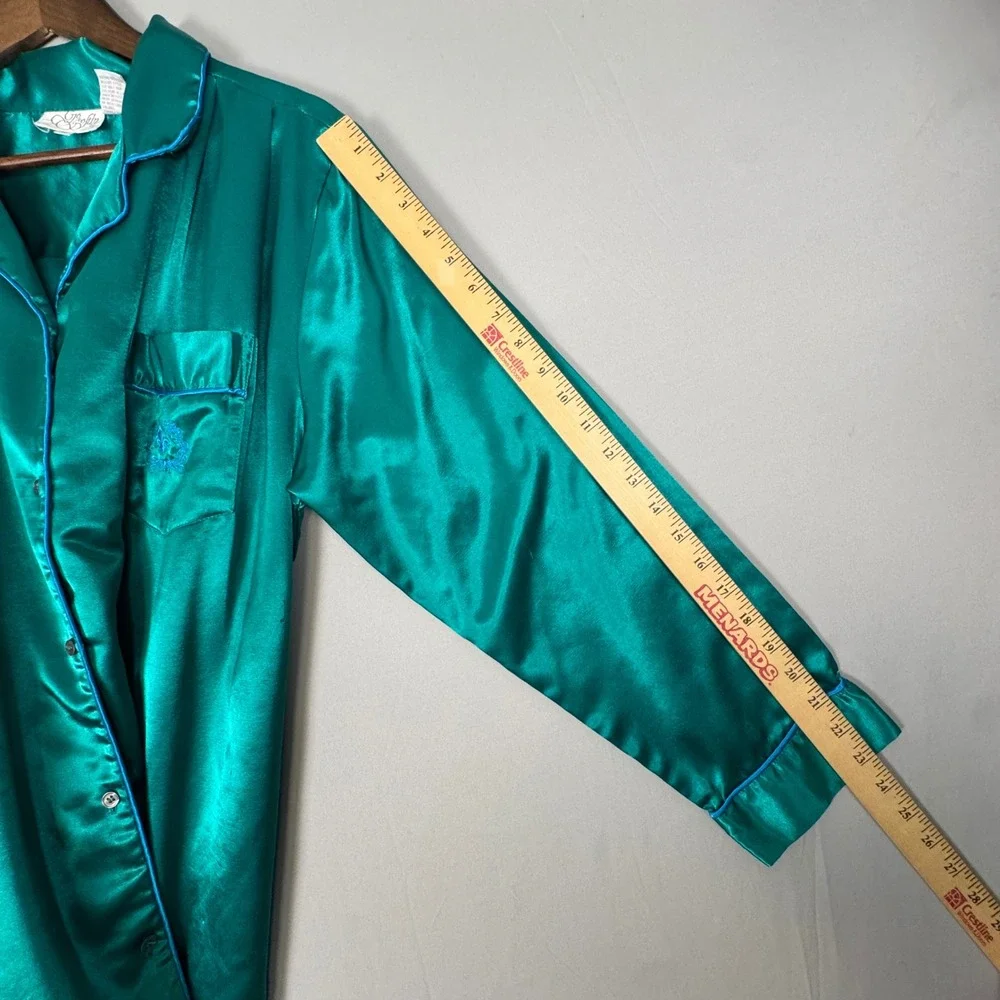 Softly Nightshirt Women Medium Teal Green Excellent Vintage 80s 90s Satin Button